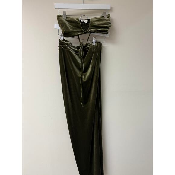 Ronny Kobo x Revolve Freya Velvet Bra Top & Blythe Maxi Skirt Set Olive Size S - Picture 6 of 8